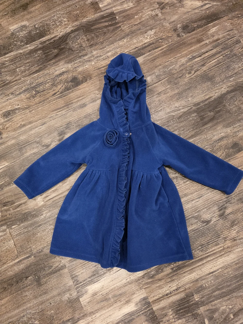Girls' Ruffled Hooded Pea Coat in Navy